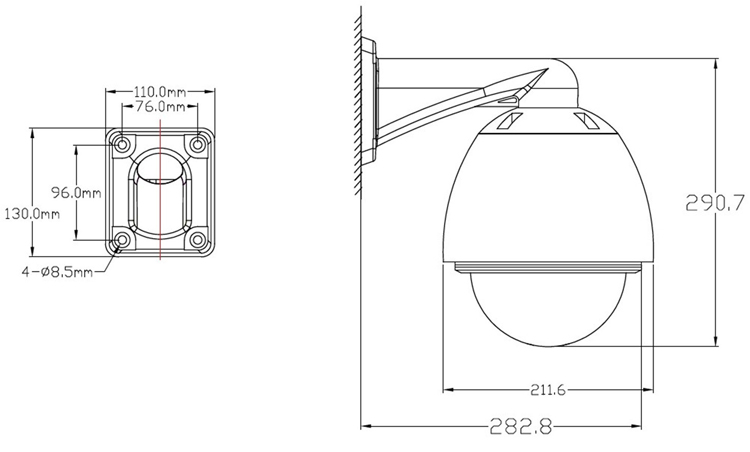 戶外防水1080P全高清網絡高速球機尺寸圖 戶外防水1080P全高清網絡高速球機尺寸圖